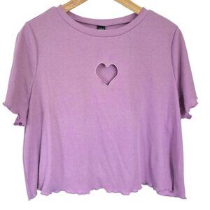 Shein Curve Purple Heart Cut Out Tee